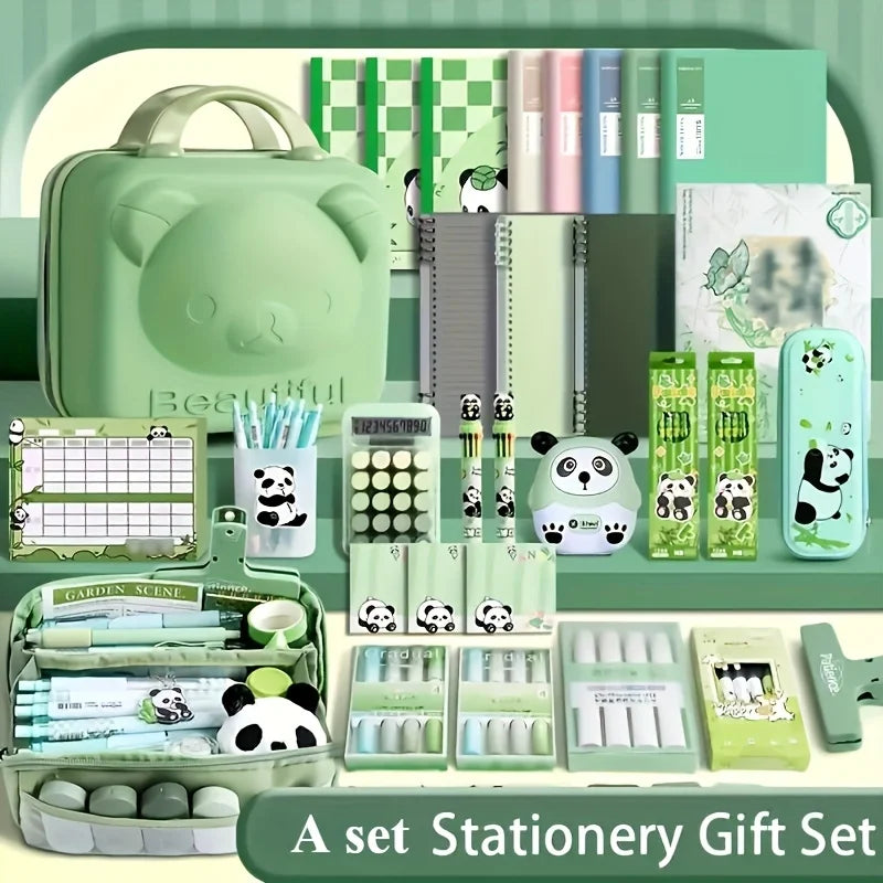 1 Set Panda Themed Stationery Gift Set - Premium Quality School and Office Supplies with Pencils, Pen, Notebook, Ruler, Eraser